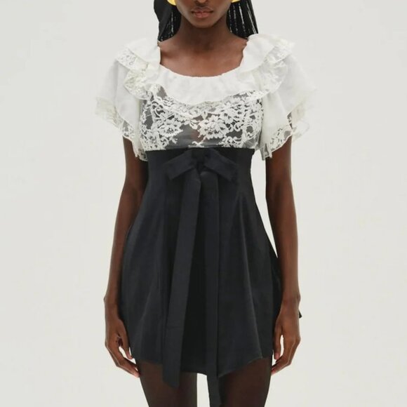 NWOT FOR LOVE AND LEMONS HOLIDAY LACE AND BLACK TAFFETA EVENING PARTY DRESS S - Picture 1 of 8